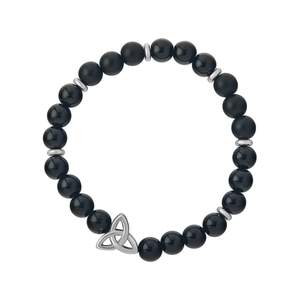 Rhodium Trinity Knot Black Bead Bracelet