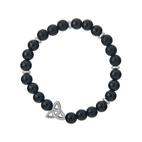 Rhodium Trinity Knot Black Bead Bracelet