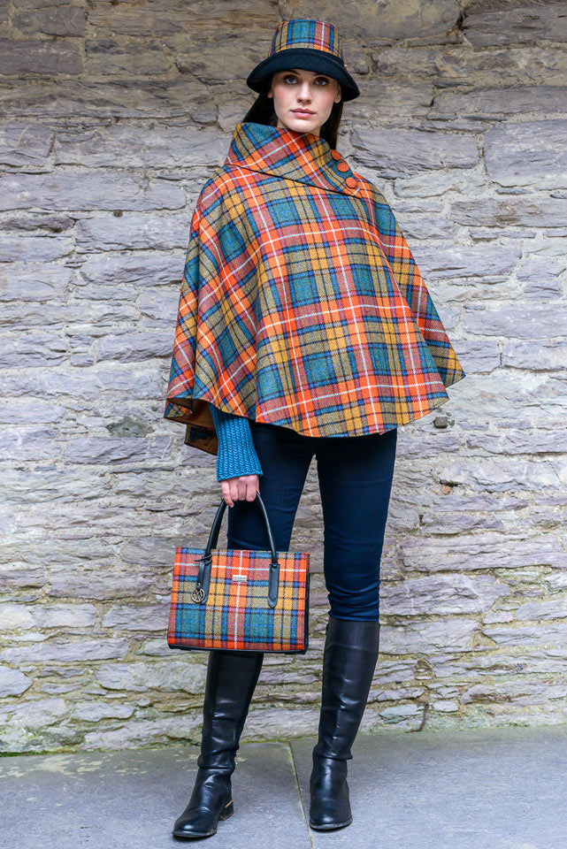 Irish Tweed Poncho - Yellow & Orange Plaid