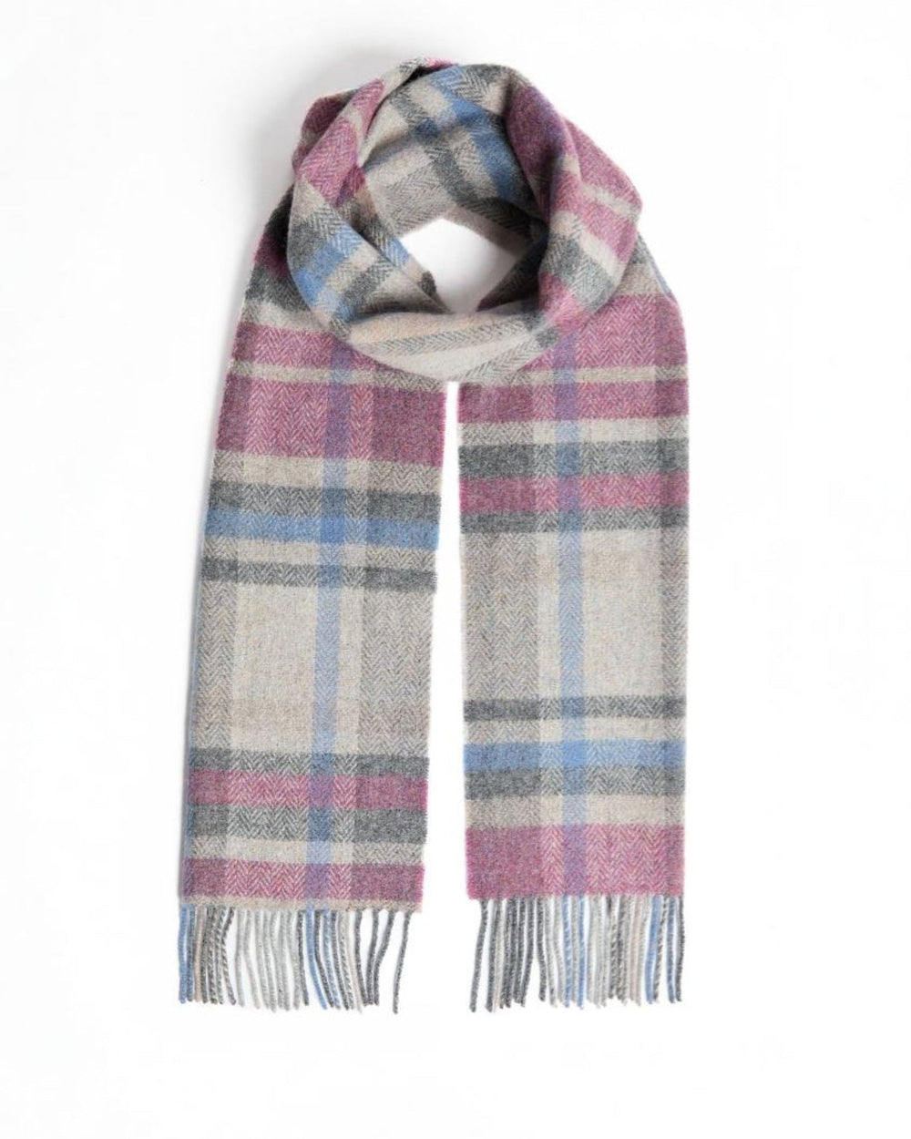 Foxford Damask Grey Tartan Lambswool Scarf