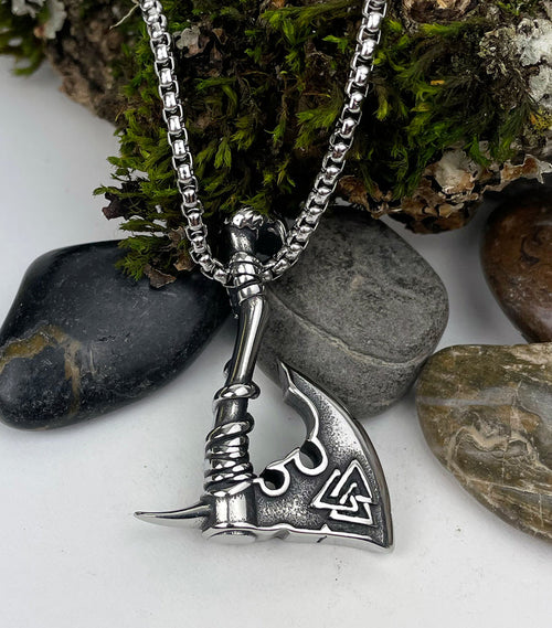 Celtic Axe of Forseti with Valknut Stailess Steel Pendant