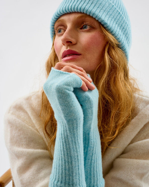 Avoca Lambswool Fingerless Mittens - Raindrop
