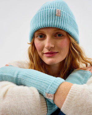 Avoca Lambswool Fingerless Mittens - Raindrop