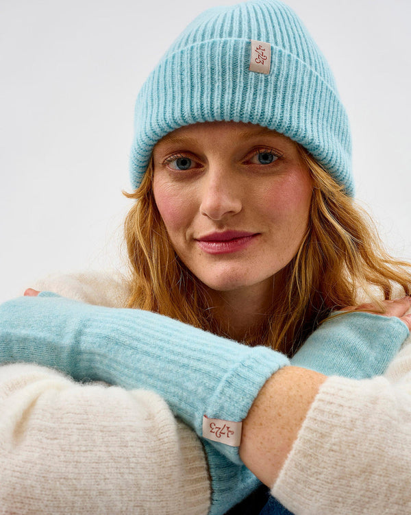 Avoca Lambswool Fingerless Mittens - Raindrop