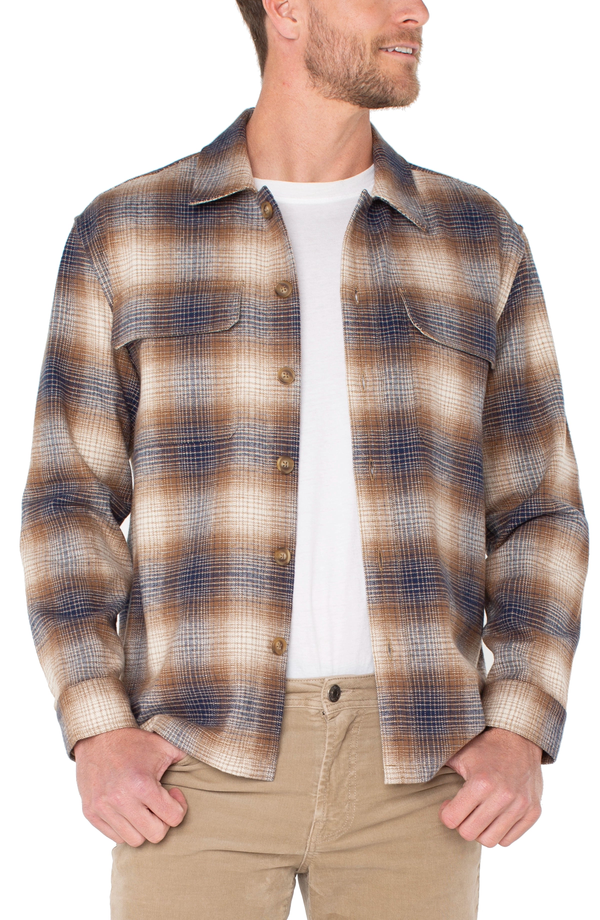 Men's Flap Pocket Over Shirt - Chestnut Ivory Midnight