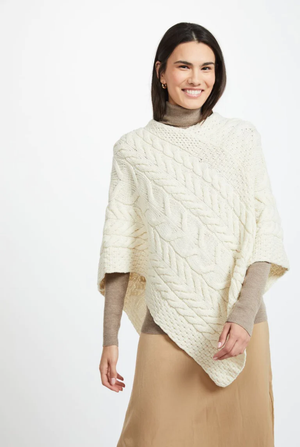 Aasleagh Falls Ladies Aran Poncho - Natural