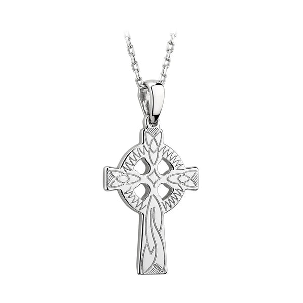 Sterling Silver Engraved Celtic Cross Pendant