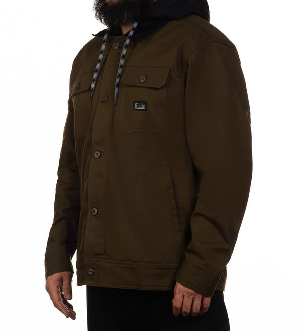 Brown jacket with a brand logo on a white background
