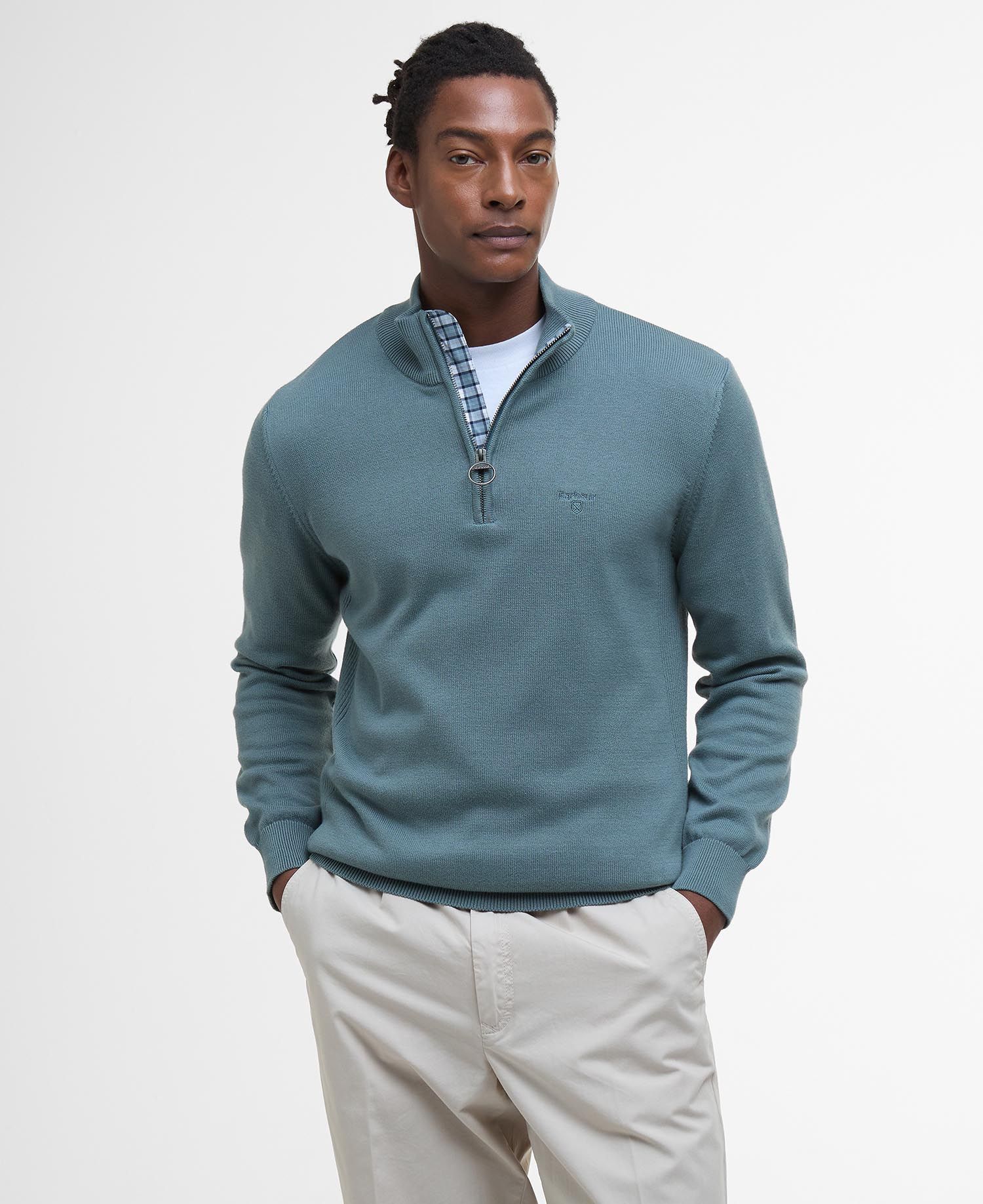 (取寄) バブアー メンズ コットン ハーフ ジップ ニット ジャンパー Barbour men Cotton Half Zip Knitted Jumper Navy Barbour Cotton Half Zip Sweater - Navy