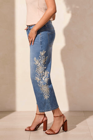 Audrey Girlfriend Crop Jeans w/ Embroidery
