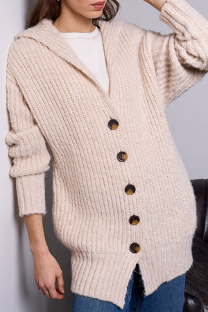 Long Oversized Ribbed Knit Cardigan - Heather Cream