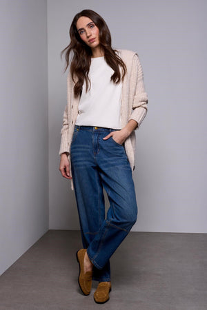 Long Oversized Ribbed Knit Cardigan - Heather Cream