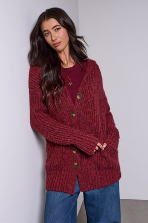Oversized Ribbed Knit Cardigan - Pinot