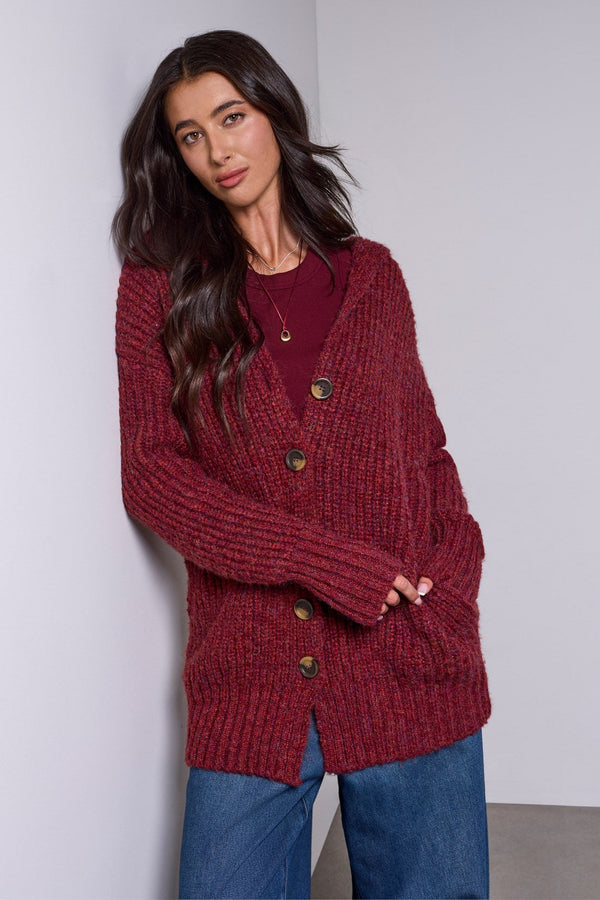 Oversized Ribbed Knit Cardigan - Pinot