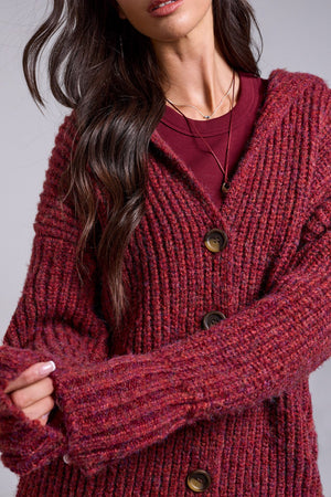 Oversized Ribbed Knit Cardigan - Pinot