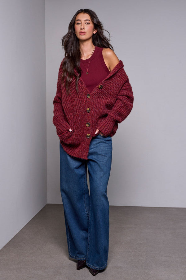 Oversized Ribbed Knit Cardigan - Pinot