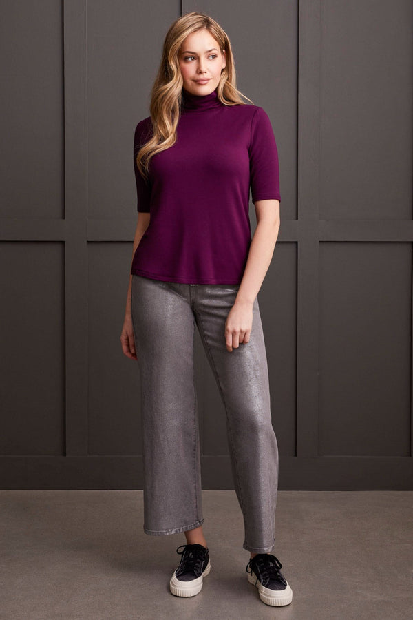 French Terry Elbow Sleeve Mock Neck - Dark Plum-FINAL SALE. ONE LEFT!