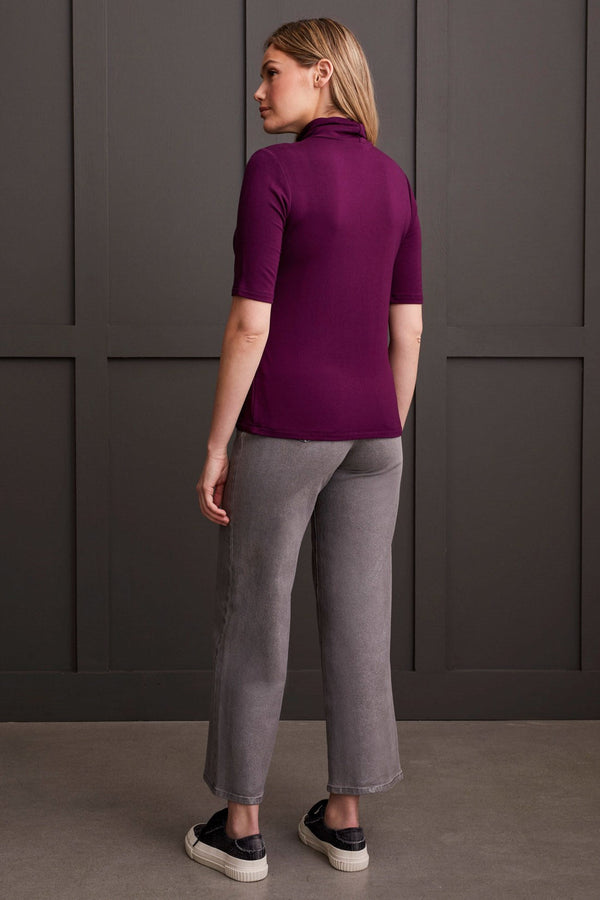 French Terry Elbow Sleeve Mock Neck - Dark Plum-FINAL SALE. ONE LEFT!