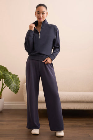 Zip Funnel Neck Top w/ Stitching