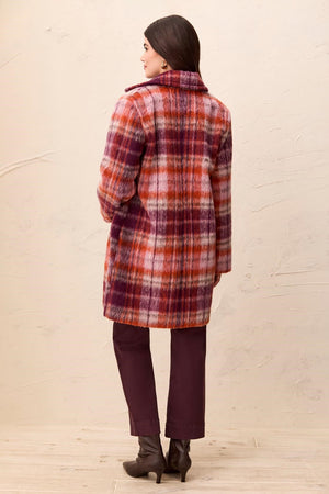Fuzzy Textured Single Breasted Plaid Coat