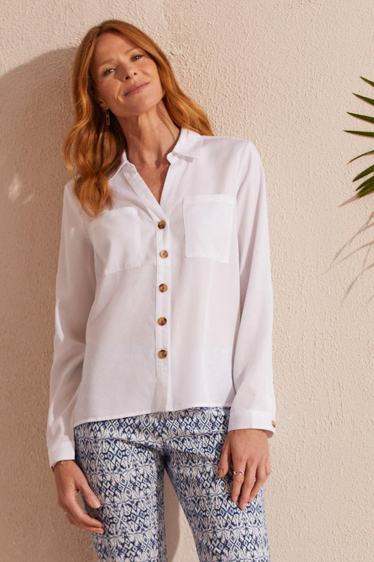 Long Sleeve Button-Up Blouse - White