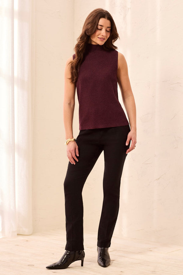 Ribbed Funnel Neck Sleeveless Knit Tank