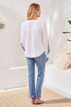Viscose Puff Sleeve Blouse With Embroidery Details