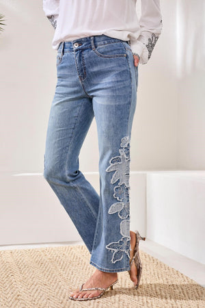 Sophia Curvy Flare Jeans w/ Denim Applique