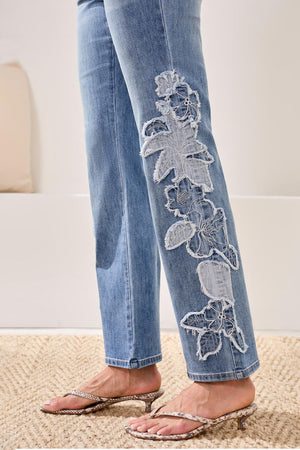 Sophia Curvy Flare Jeans w/ Denim Applique
