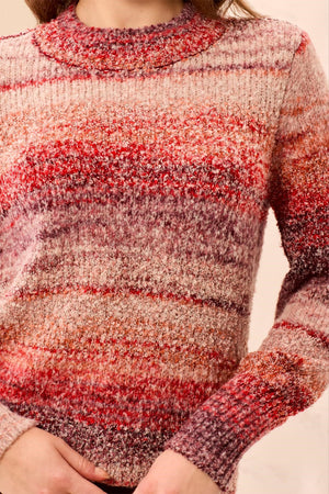 Space-Dye Textured Mock Neck Puff Sleeve Sweater