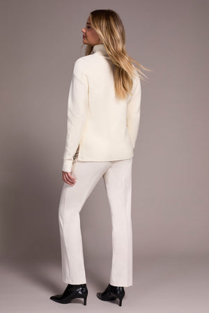 High-Low Turtleneck w/ Sequins - Cream
