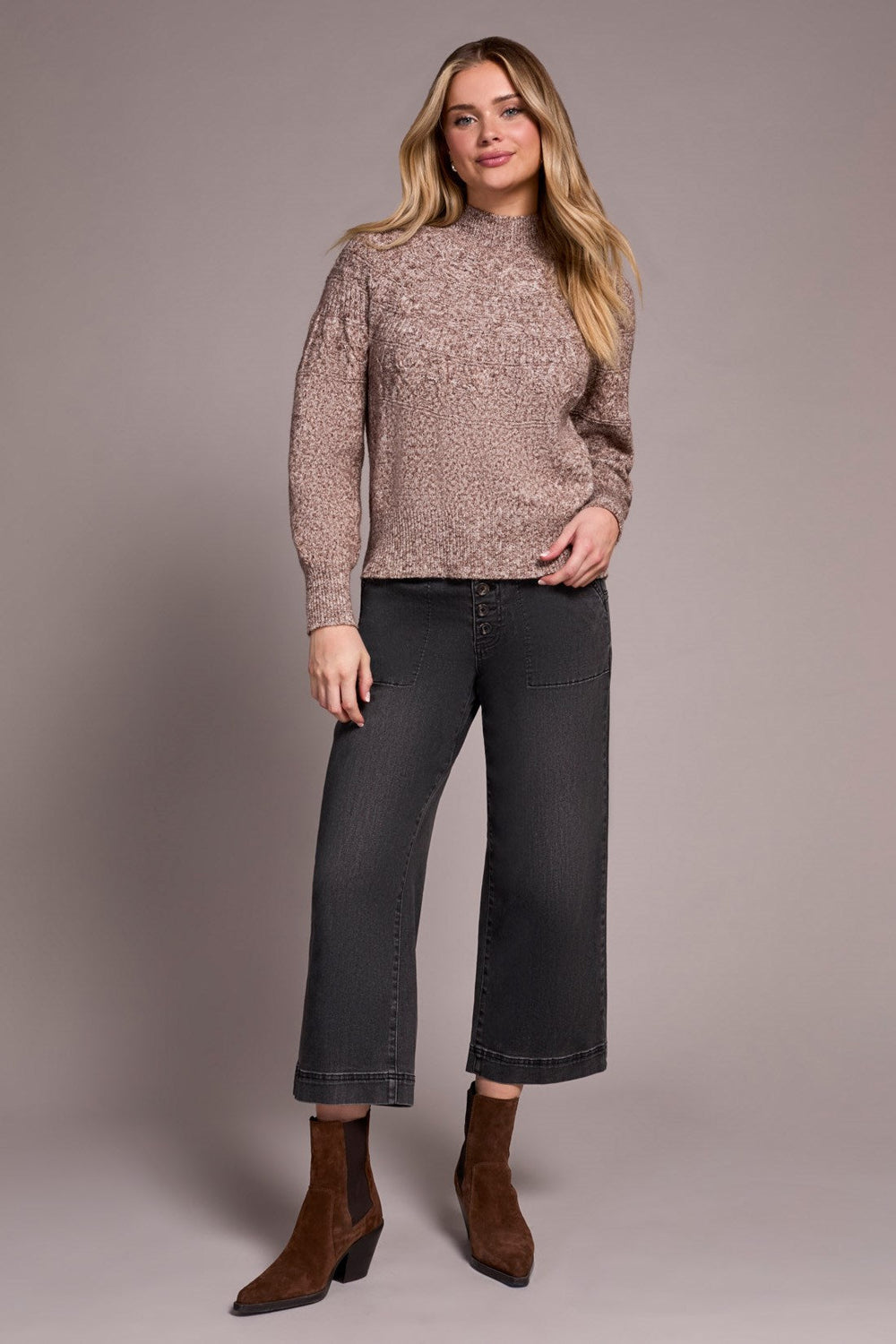 Two-Tone Long Sleeve Mock Neck Sweater