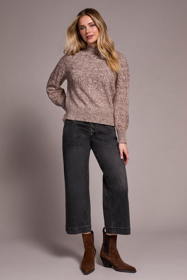 Two-Tone Long Sleeve Mock Neck Sweater