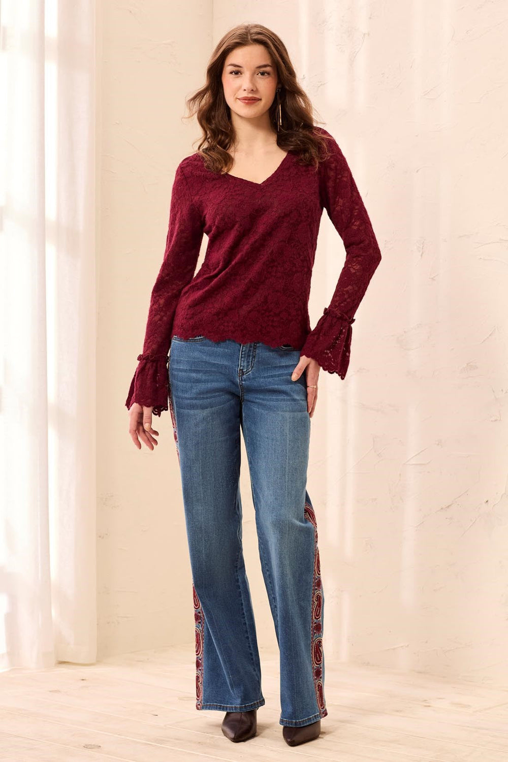 6359O Lined Wear 2 Ways Lace Top