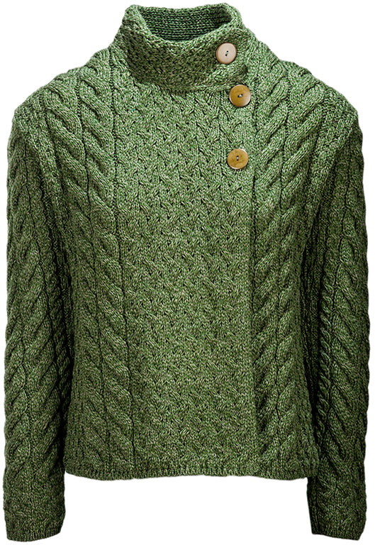Louisburgh Ladies Cable Aran Cardigan - Meadow Green