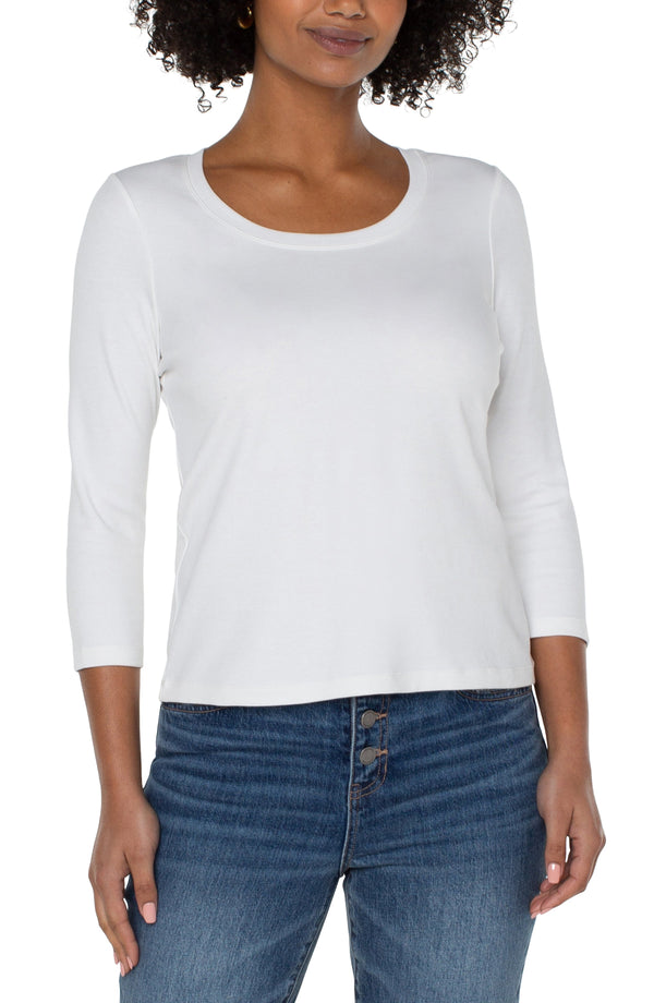Liverpool Scoop Neck Tee 3/4 Sleeve - White