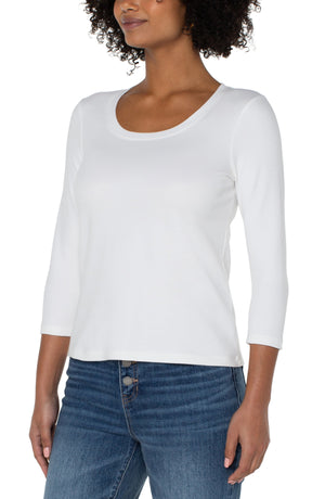 Liverpool Scoop Neck Tee 3/4 Sleeve - White