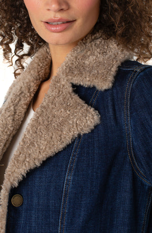 Sherpa Trimmed Notch Collar Denim Jacket