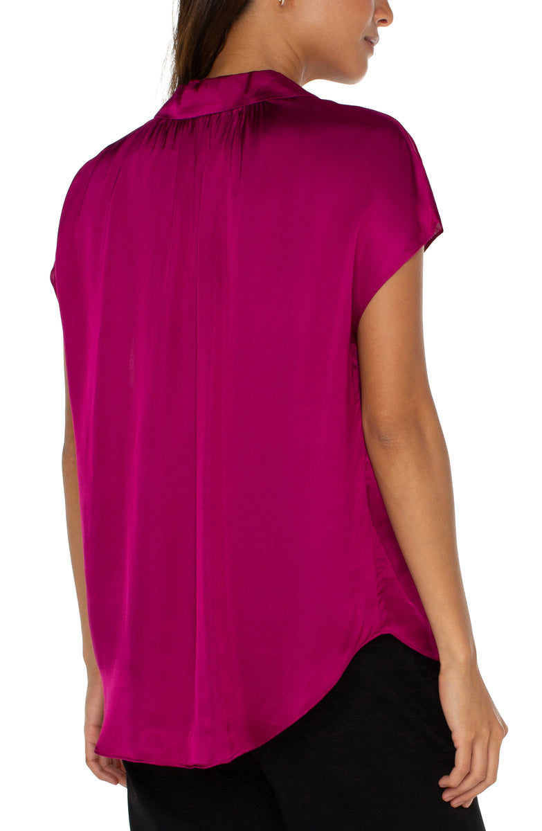 Dolman Sleeve Collared Button Front Blouse - Fuchsia Kiss