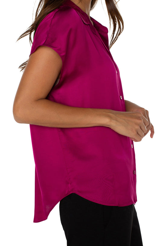 Dolman Sleeve Collared Button Front Blouse - Fuchsia Kiss