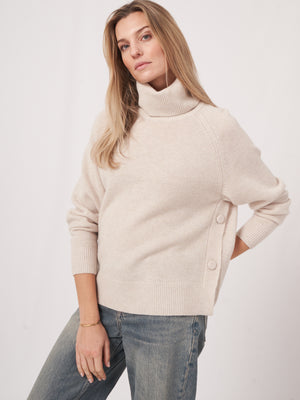 Turtle Neck With Button Side Detail - Moondust - FINAL SALE