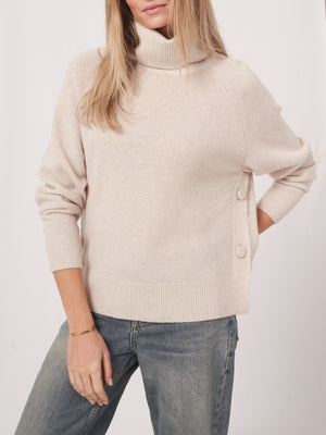 Turtle Neck With Button Side Detail - Moondust - FINAL SALE