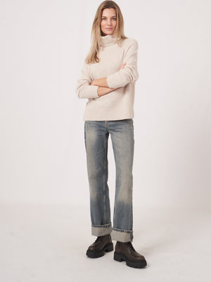 Turtle Neck With Button Side Detail - Moondust - FINAL SALE