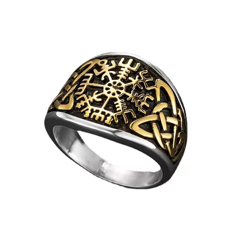Vegvisir-Viking Compass W/ Celtic Knot in Gold Ring