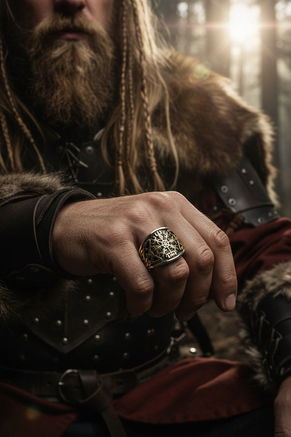 Vegvisir-Viking Compass W/ Celtic Knot in Gold Ring