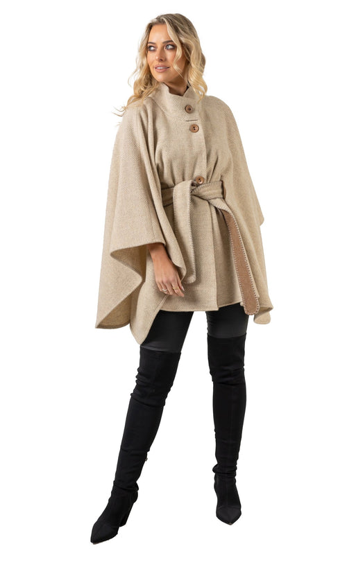 Lafo Herringbone Tweed Cape With Belt