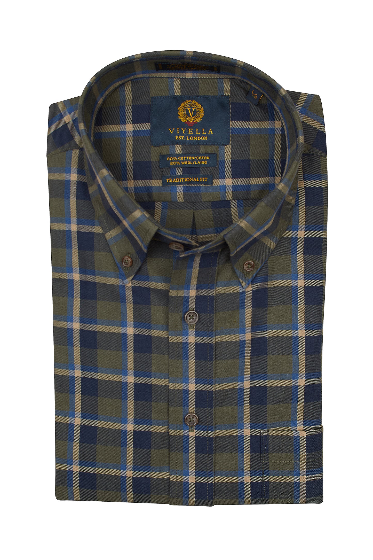 Men's Cotton/Wool Green And Navy Plaid Shirt