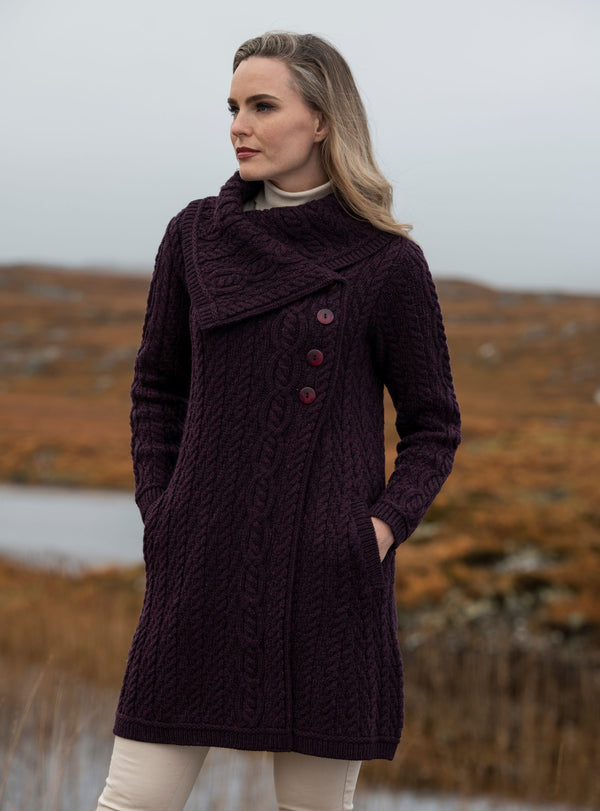 Burren Assymetrical Oversized Collar Cardigan - Damson