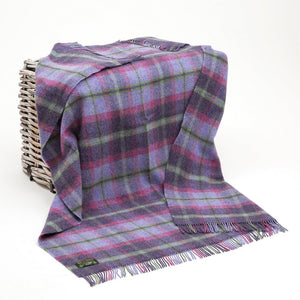 Large Irish Wool Blanket Purple Pink and Green Tartan