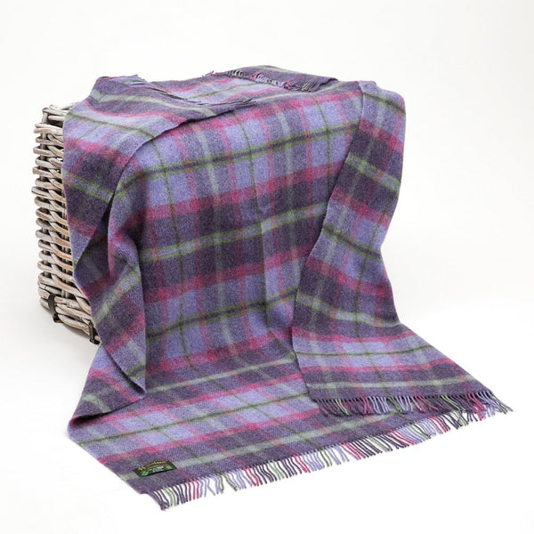 Large Irish Wool Blanket Purple Pink and Green Tartan